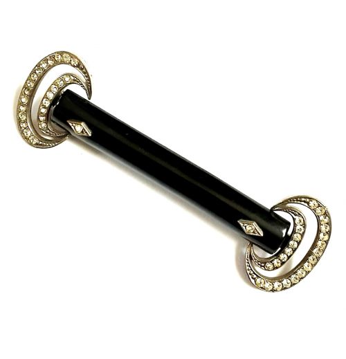 Deco black diamante brooch