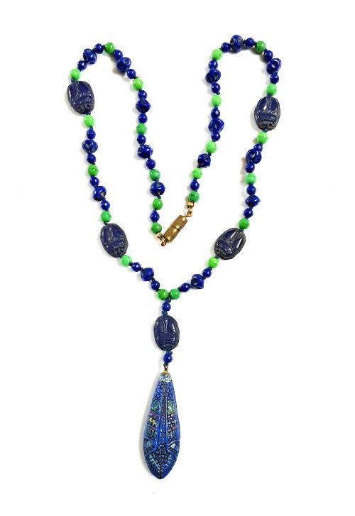 Egyptian Revival beads blue necklace