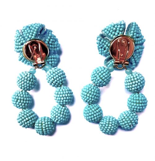 blue beads hoop earrings with floral tops