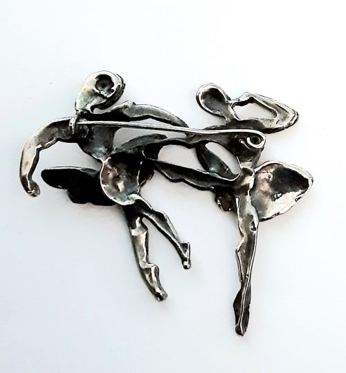 silver ballet dancers brooch back