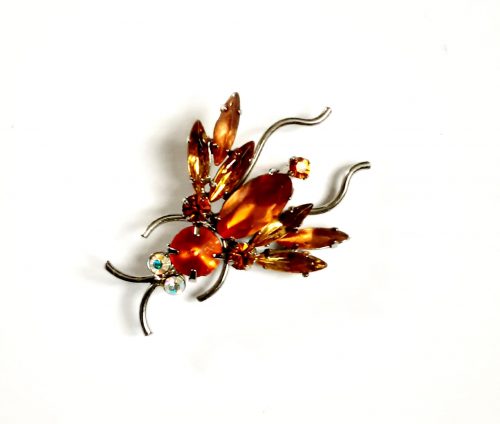 orange stones insect brooch