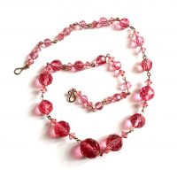 pink faceted glass beads necklace