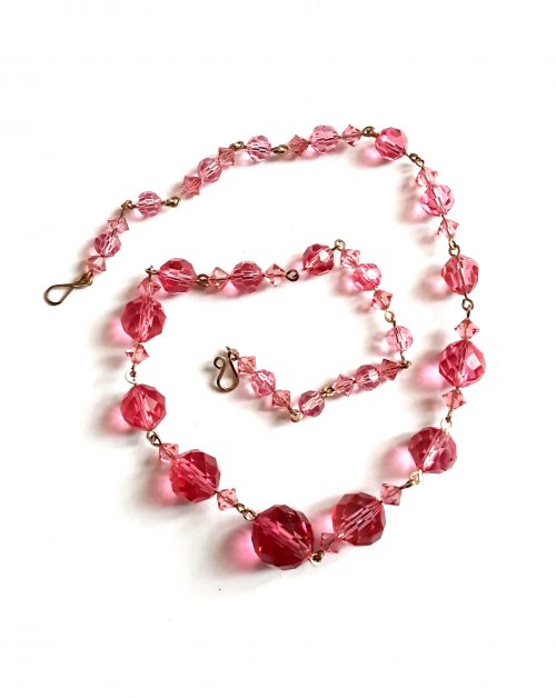 pink faceted glass beads necklace