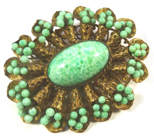 Neiger brooch green beads on wire