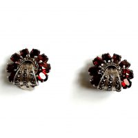 red stone marcasite clip earrings