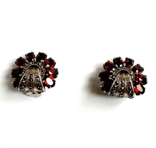 red stone marcasite clip earrings