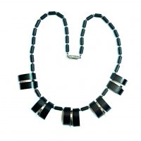 Deco black galalith chrome necklace