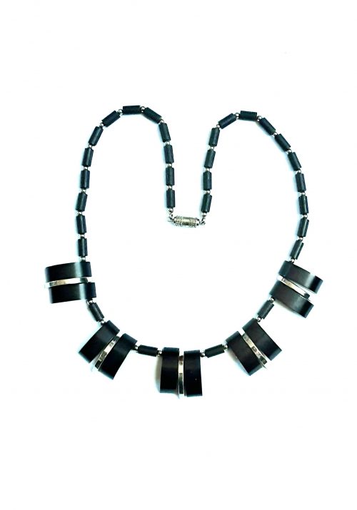 Deco black galalith chrome necklace