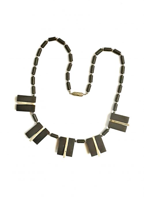 Deco black galalith chrome necklace back