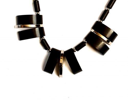 deco black galalith chrome necklace close up