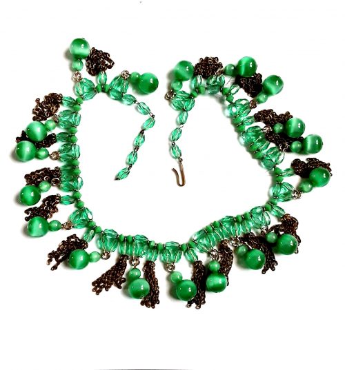 green glass and tassels necklace