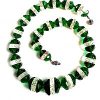 Gillian Horsup, vintage jewellery London, Green & clear glass Deco necklace