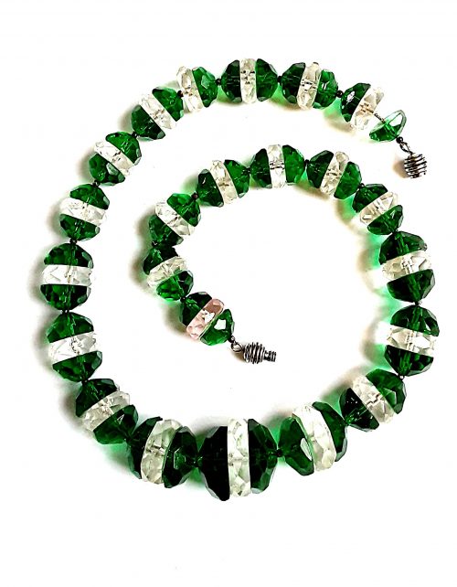 Gillian Horsup, vintage jewellery London, Green & clear glass Deco necklace