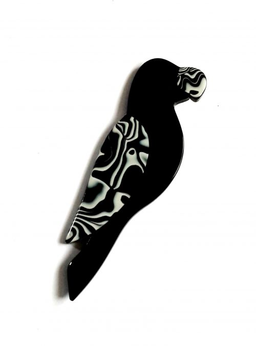 Lea Stein black white parrot brooch